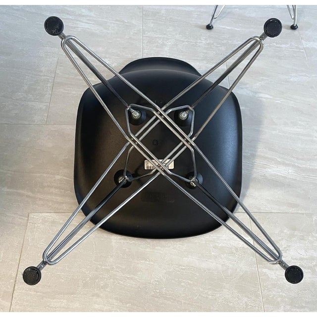 2010s Herman Miller Eames DSR Black Plastic Dining Chairs Chrome Eiffel Bases Set of 2 For Sale - Image 5 of 5