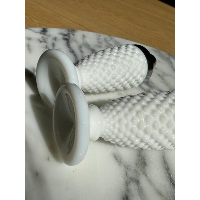White Milk Glass Hobnail Salt & Pepper Shakers- A Pair For Sale - Image 9 of 11