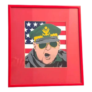 Graphic Original of American Military General MacArthur--Charismatic Vintage 70's Block Print Pop Art Style