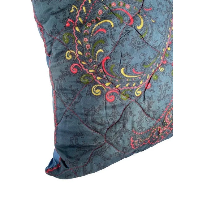 Contemporary Vintage Blue Paisley Silk Twill Scarf Throw Pillow Cover For Sale - Image 3 of 5