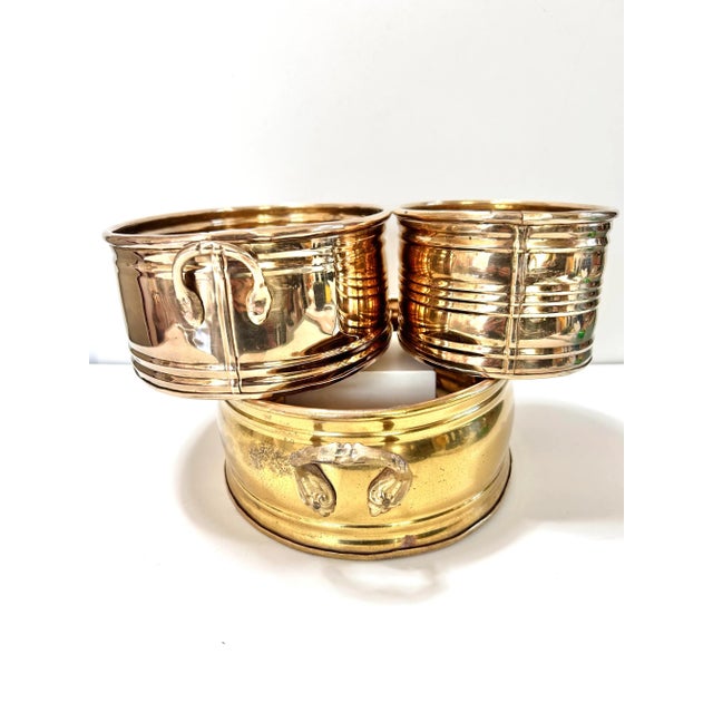 Vintage Brass Cachepot Planters Set of 3 Oval Tiered Brass Planters For Sale - Image 4 of 10