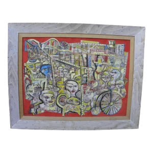 1960s Greek Modern Art Circa Gouache Painting Signed Panos