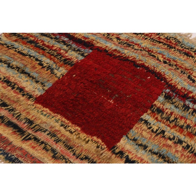 Rug & Kilim 1950s Vintage Gabbeh Tribal Rug in Polychromatic Striae Pattern and Red Medallion For Sale - Image 4 of 8