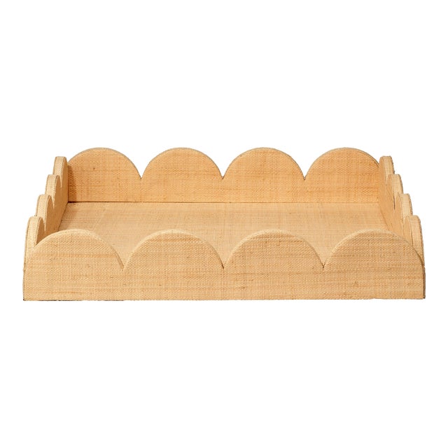 Jamie Young Wonderland Raffia Scalloped Tray For Sale