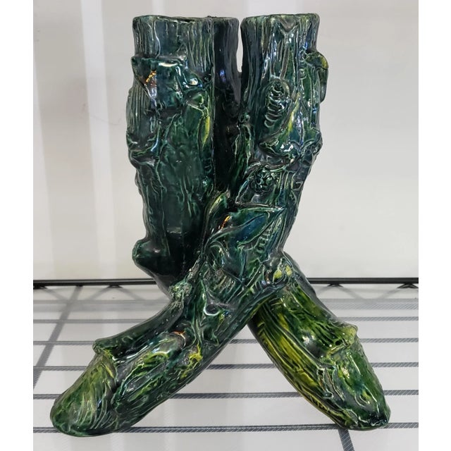 Up for sale is a Mid 19th Century Continental Majolica Porcelain Twisted Tree Trunks Form Planter! It measures 8 5/16"...