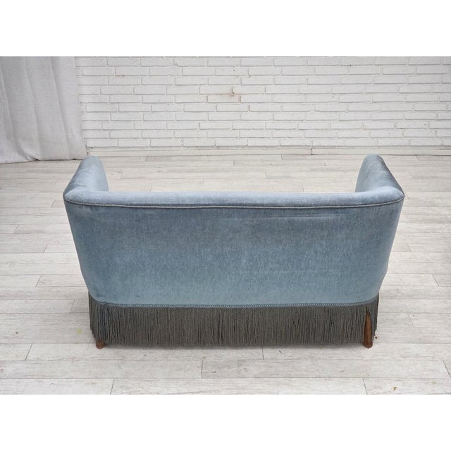 Vintage Danish Two-Seater Sofa in Blue Furniture Velour and Oak, 1970s For Sale - Image 12 of 18