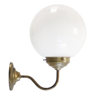 French White Opaline Glass and Brass Bistro Sconce For Sale