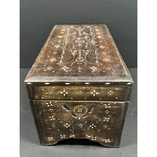 Vintage Mother of Pearl Inlay Wooden Small Box Trunk For Sale - Image 12 of 12