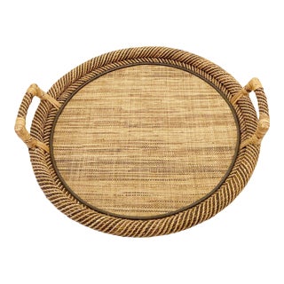 Braided Rattan Round Tray For Sale