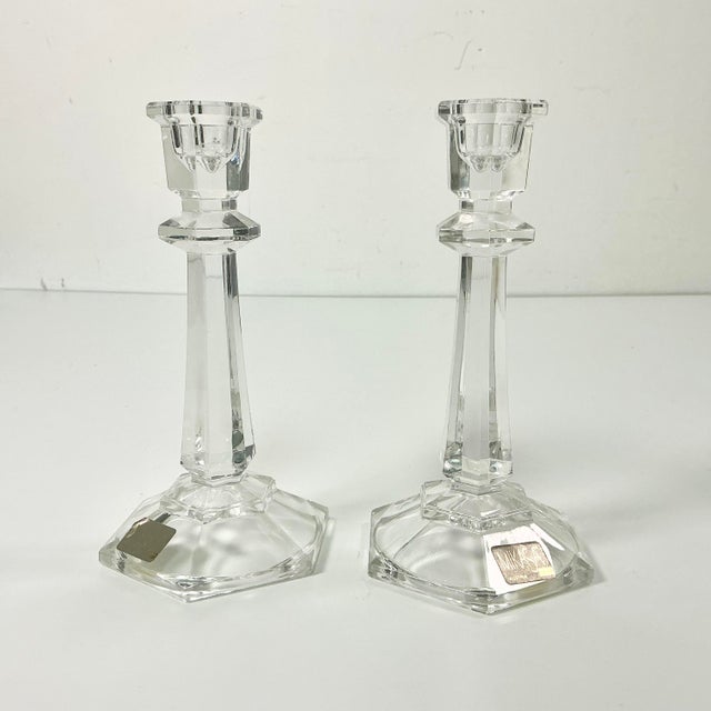 Transparent 1980s Vintage Traditional Americana Hollywood Regency Mikasa Crystal Candlestick Holders - A Pair For Sale - Image 8 of 9
