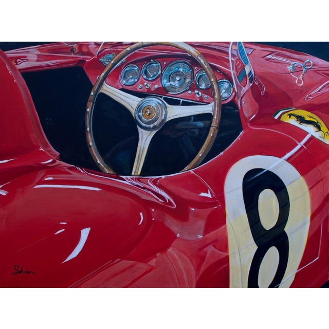 1954 Ferrari 750 Monza by Shan Fannin | Acrylic on Canvas Interior view of a classic race car. For Sale