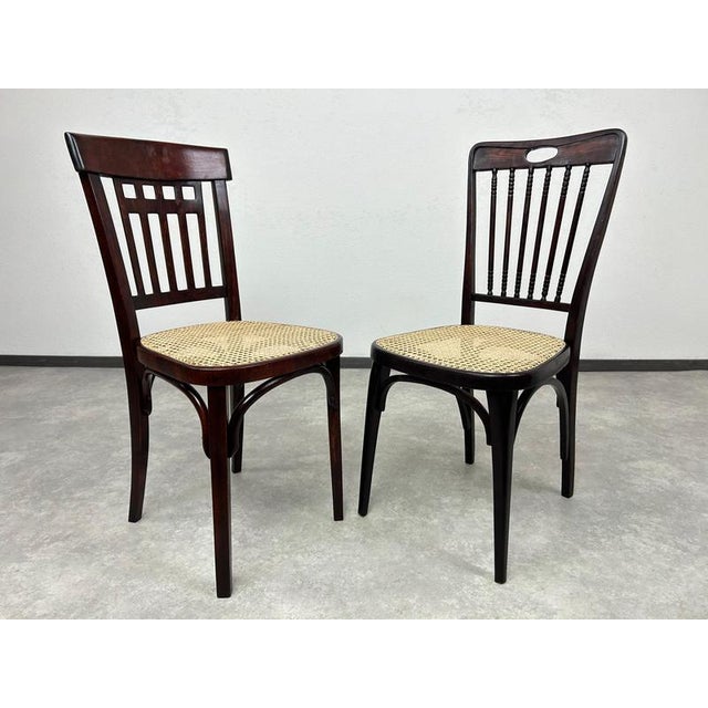 Dining room chair no.234 by Otto Wagner for J&J Kohn with new hand-woven rattan seat. Professionally stained and...