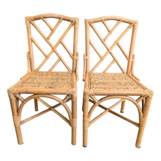 Vintage Chippendale Bamboo Chairs Natural Fretwork Cane Seat For Sale