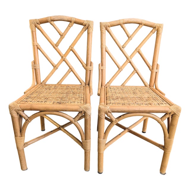 Vintage Chippendale Bamboo Chairs Natural Fretwork Cane Seat For Sale