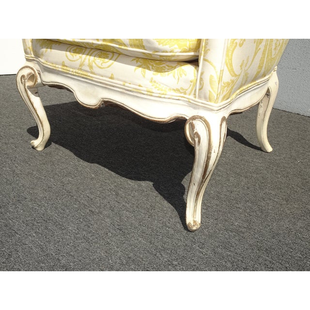 Vintage French Provincial Side Chair W Yellow Fabric and Down Cushion For Sale - Image 9 of 12