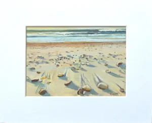 Low Tide at the Ocean - 5x7" Painting on Paper in 8x10 White Matte