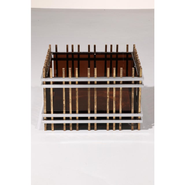 1970s Italian Modernist Fioriera Planter in Brass, Chrome & Acrylic, 1970s For Sale - Image 5 of 11