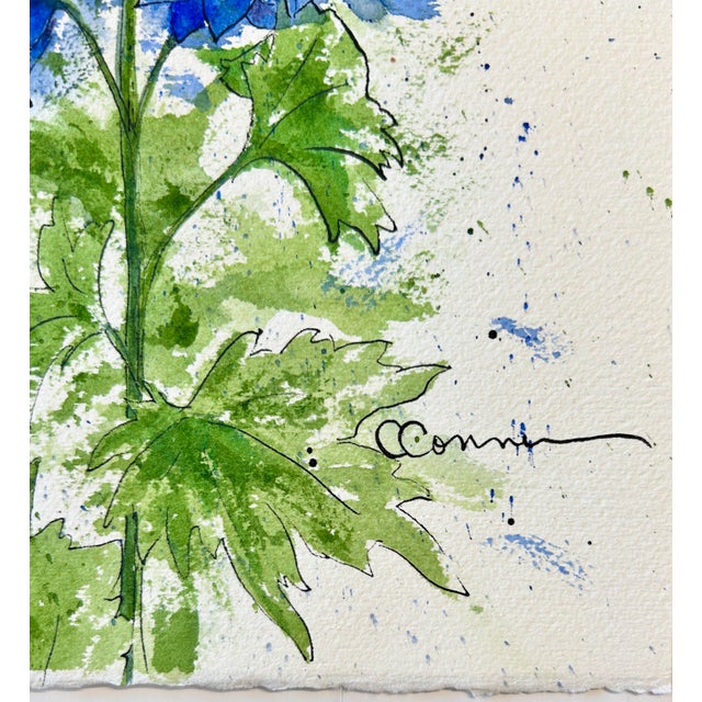 Original “Blue Delphinium” Watercolor Painting For Sale - Image 11 of 12