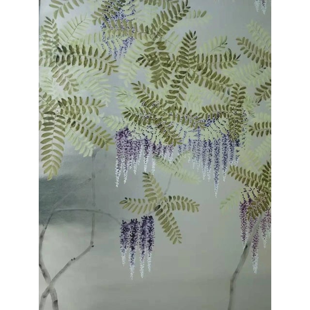 Silver Leaf Wisteria Hand Painted Wallpaper Panels - 4 Panels For Sale - Image 6 of 7