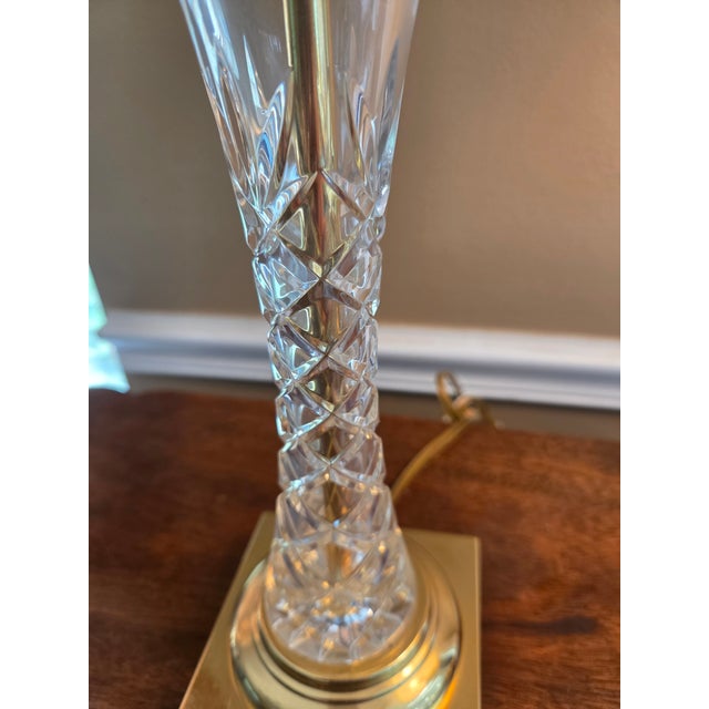 Late 20th Century Hollywood Regency Brass and Crystal Table Lamps - A Pair For Sale - Image 9 of 16
