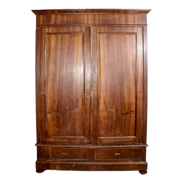 Walnut Wardrobe with 2-Doors and 2-Drawers, Italy, Late 19th Century For Sale