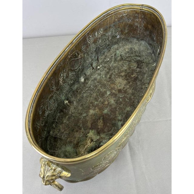 Vintage Brass Footed Planter with Floral Lion Handles For Sale - Image 11 of 18