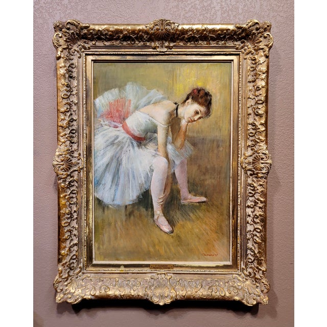Paul Clemens- Ballerina Stretching - Oil painting American Post Impressionist - Oil painting on board - Signed and dated...