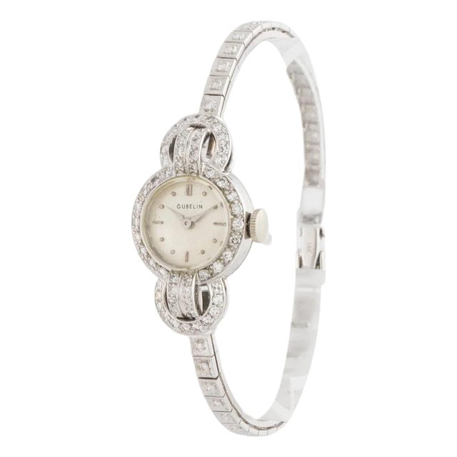 Vintage Gübelin 14k White Gold Classic Diamond Cocktail Watch For Sale