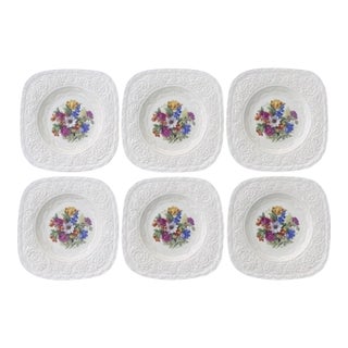 Vintage Crown Ducal "Florentine" Floral Square Plate Set - Set of 6 For Sale