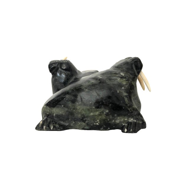 1980s 1980s Inuit Walrus Pair Hand Carved Folk Art Serpentine Signed William Luke For Sale - Image 5 of 10