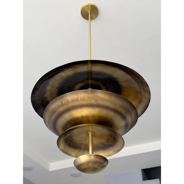 Handmade Solid Brass Tiered Chandelier: Modern Sculptural Pendant Light Fixture For Sale - Image 11 of 15