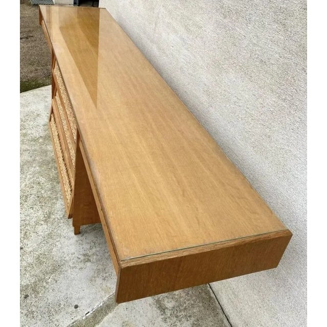 Beige Five-Drawer Desk in Wood and Rattan, 1970s For Sale - Image 8 of 11