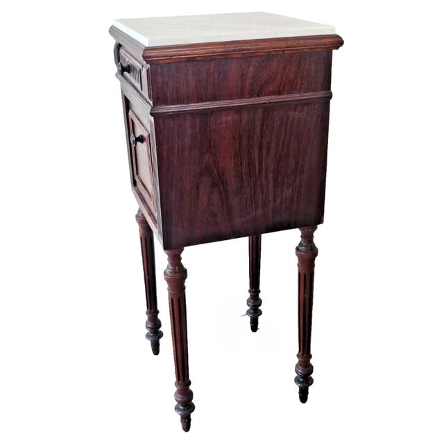Antique French 1920s Marble Top Nightstand Mahogany Bedside Cabinet For Sale - Image 15 of 18