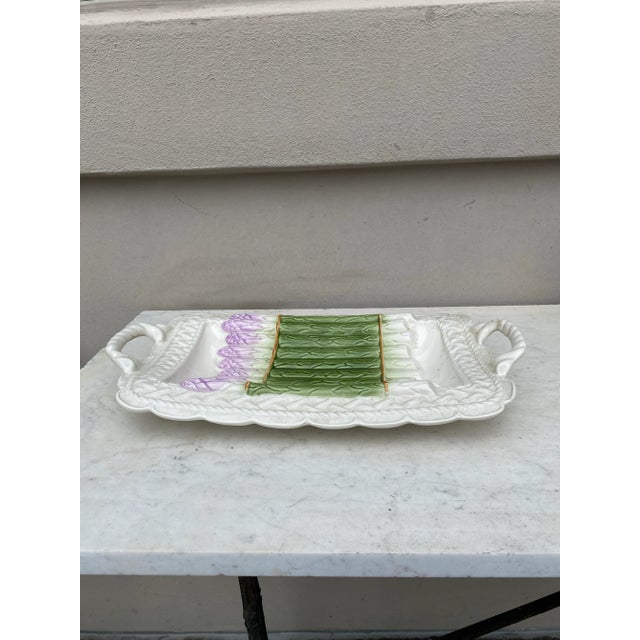 French Country Mid-Century Majolica Asparagus Platter For Sale - Image 3 of 5