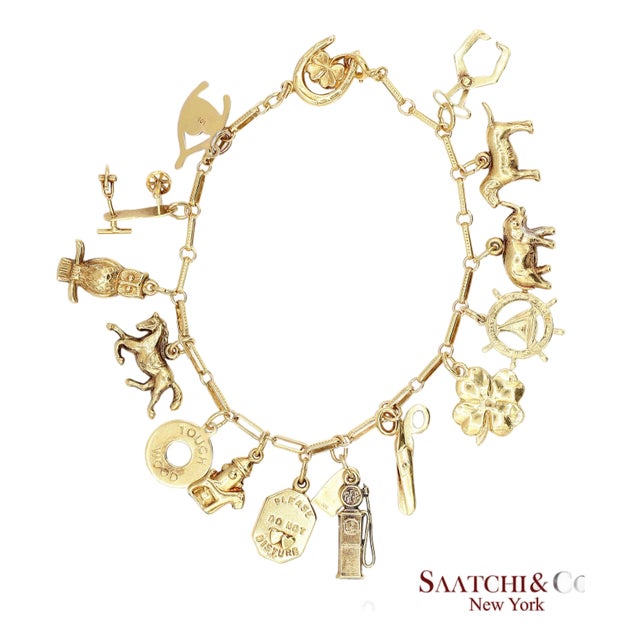 Vintage Estate 10k(417) Yellow Gold Charm Bracelet For Sale