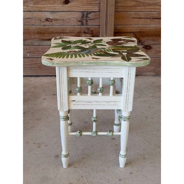 Vintage Custom Painted Tropical Decoupage Spindle Side Table For Sale - Image 9 of 12