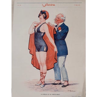 Le Sourire 1923 F. Rebour "La Belle Et Le Vieux Beau" Cover Print For Sale