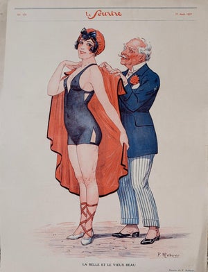 Le Sourire 1923 F. Rebour "La Belle Et Le Vieux Beau" Cover Print