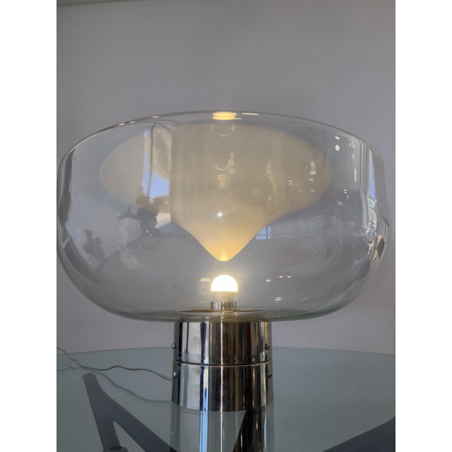 Metal Vintage Glass and Chromed Metal Table Lamp from Leucos, 1970s For Sale - Image 7 of 11