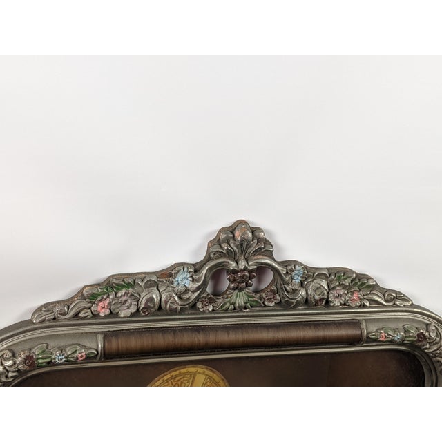 1938 First Communion Devotional Portrait in Ornate Silvered Polychrome Floral Frame For Sale - Image 11 of 13