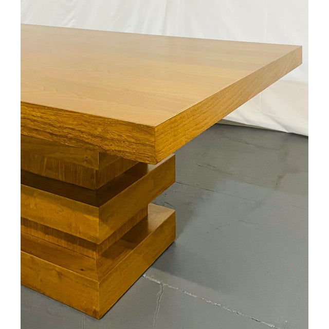 Modern Oak Double Pedestal Base Dining / Conference Table, Geometric Design For Sale - Image 11 of 13