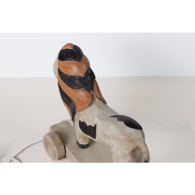 Early 20th Century Hand-Carved Painted Wood Lion Pull Toy on Wheeled Platform For Sale - Image 9 of 17