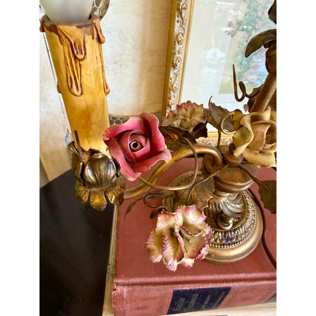 Antique French Gilt Floral Candelabra Table Lamp For Sale - Image 14 of 16