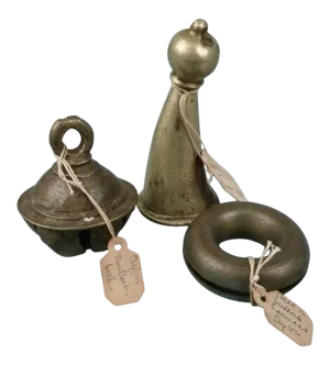 Antique 1914 Ceylonese Bronze Bullock Items, Bells Horn Tip - Set of 3