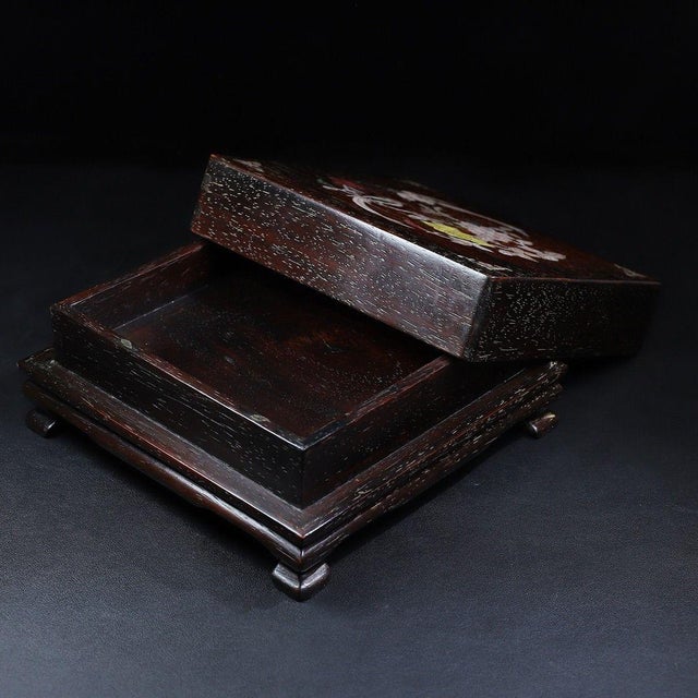 Zitan Wood Square Box Inlaid With Mother-of-Pearl Bird Motif For Sale - Image 4 of 9