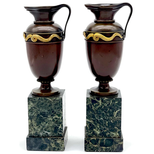 Roman Grand Tour Bronze & Ormolu Serpent Motif Vases/ Ewers/Urns - a Pair For Sale - Image 10 of 12