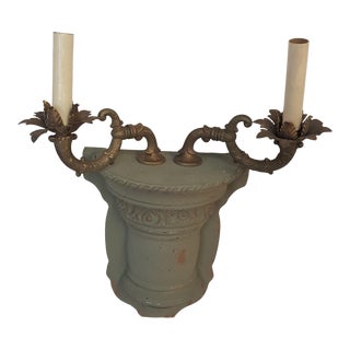 Greyish Green Ceramic and Bronze Wall Sconce Candelabra by Guild Master For Sale