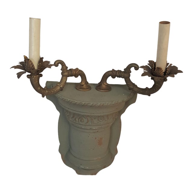 Greyish Green Ceramic and Bronze Wall Sconce Candelabra by Guild Master For Sale
