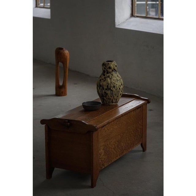 Mid 20th Century Modern Danish Oak Chest with Decorative Relief Carving, 1940s For Sale - Image 17 of 18
