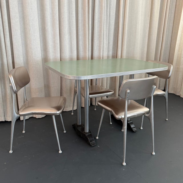 Mid 20th Century Art Deco Revival Sage Green Dinette Pedestal Dining Table For Sale - Image 4 of 8